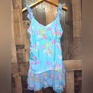 LoveShackFancy Womens Desra Floral Flounce Short Mini Dress Blue Size 10